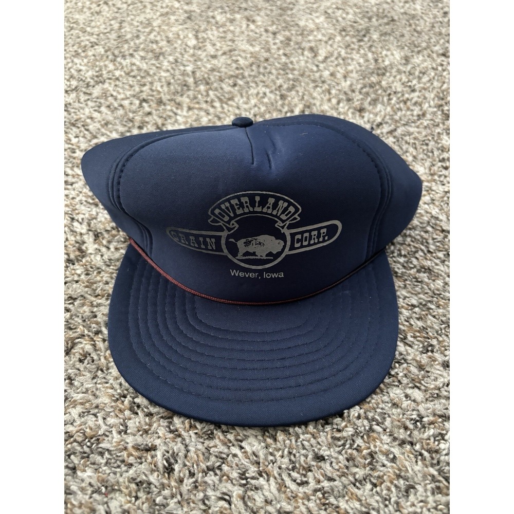 Vtg Overland Grain Corp Foam SnapBack Hat Blue Wever Iowa Speedway
